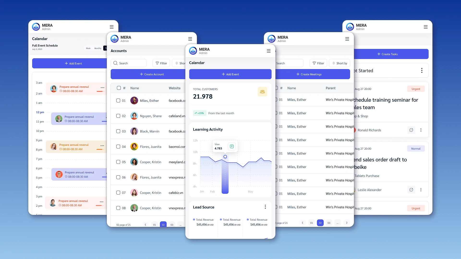 Example of interfaces of the mobile version of CRM