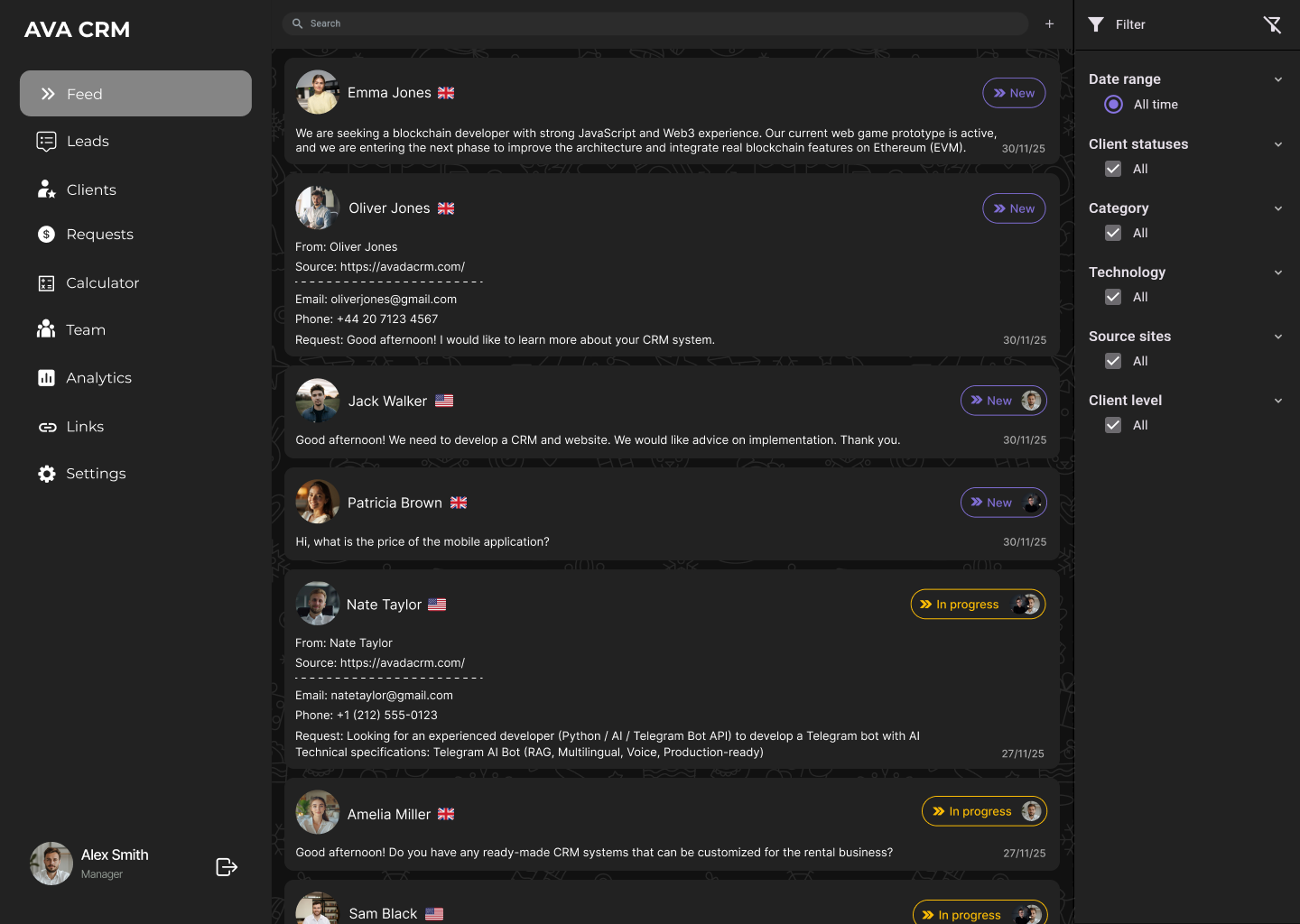Lead feed in CRM AvaCRM
