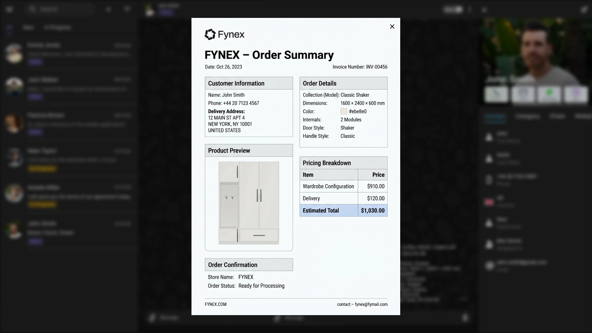 Детали заказа в AvadaCRM