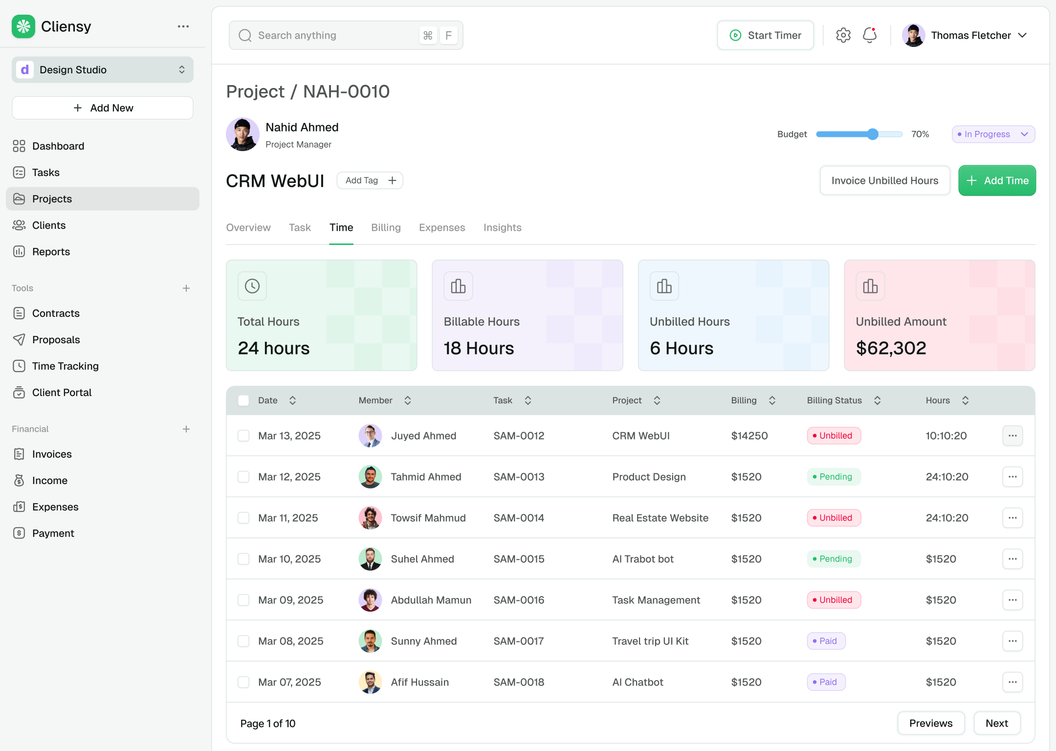 CRM for tracking working hours