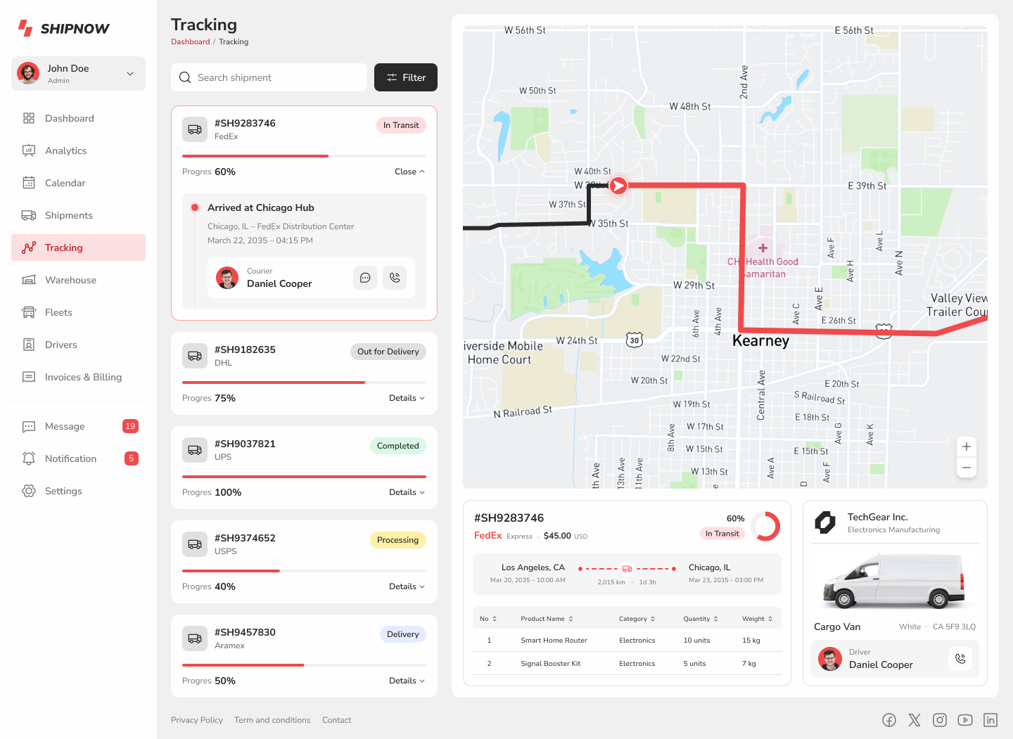 CRM system for tracking couriers