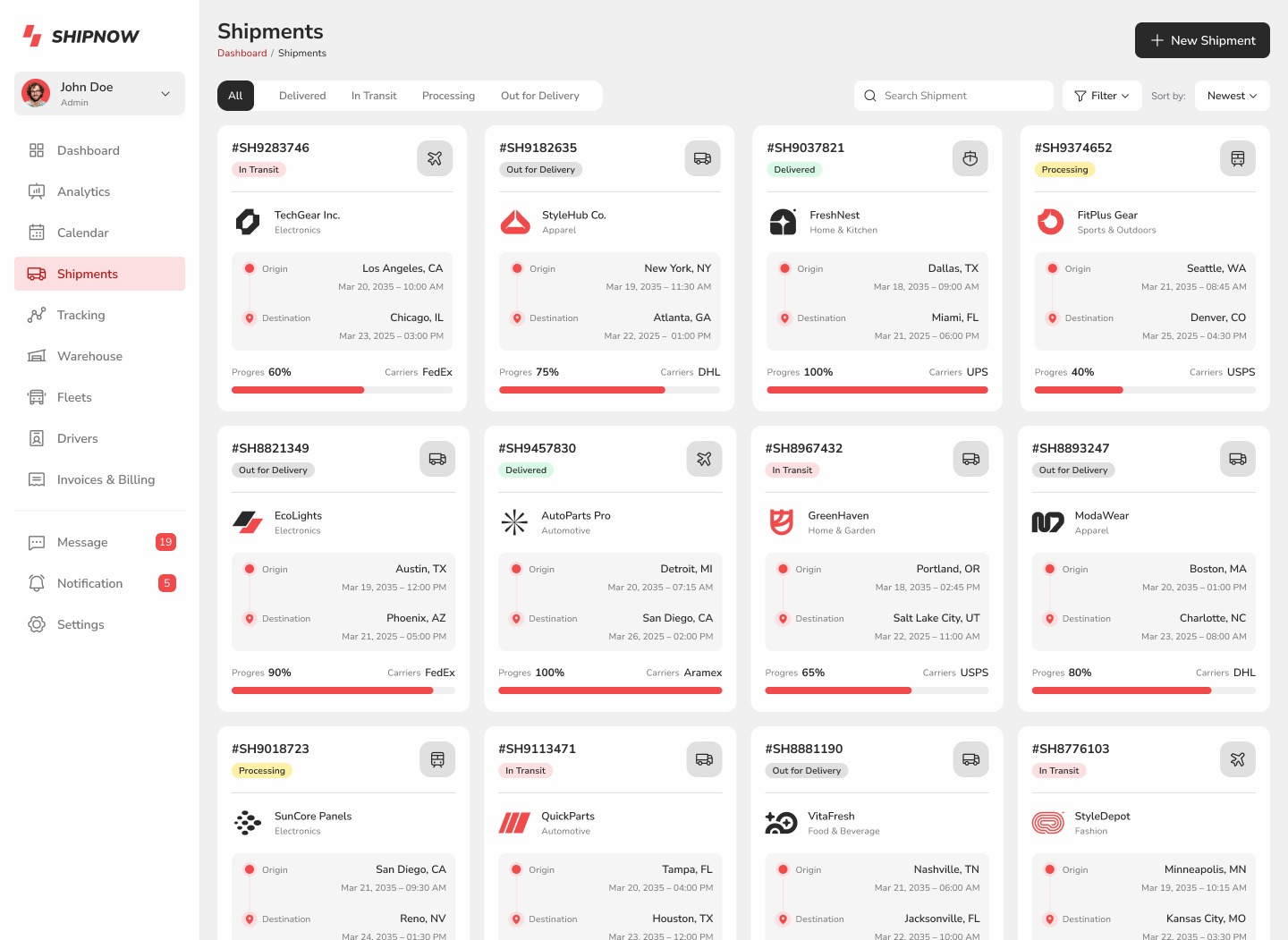 CRM system for tracking parcels