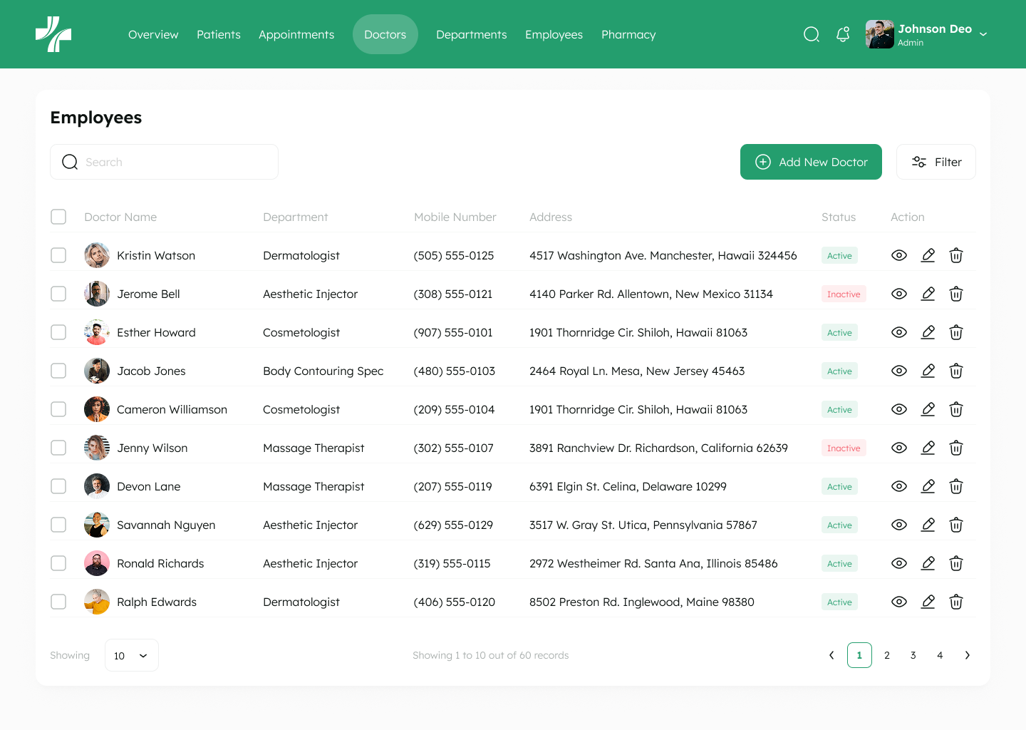 CRM for medical center View Employees