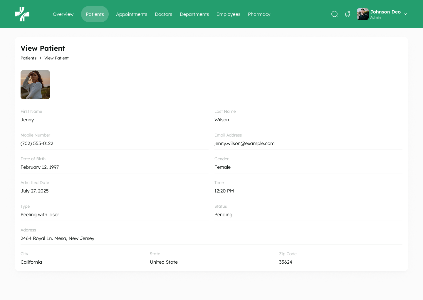 CRM for medical center View Patient
