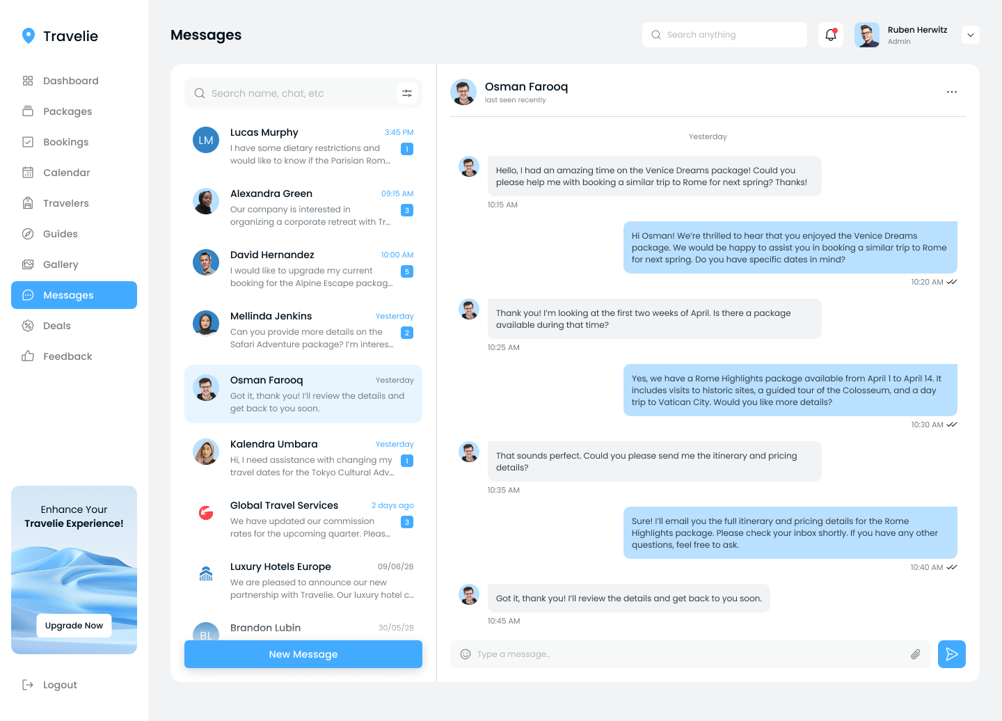 CRM for travel agency chat bot