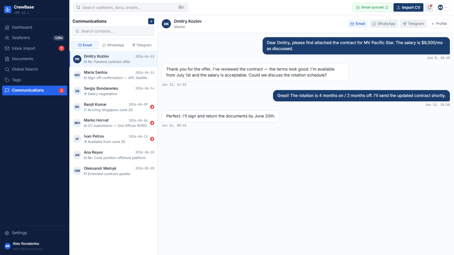 CrewBase CRM communications