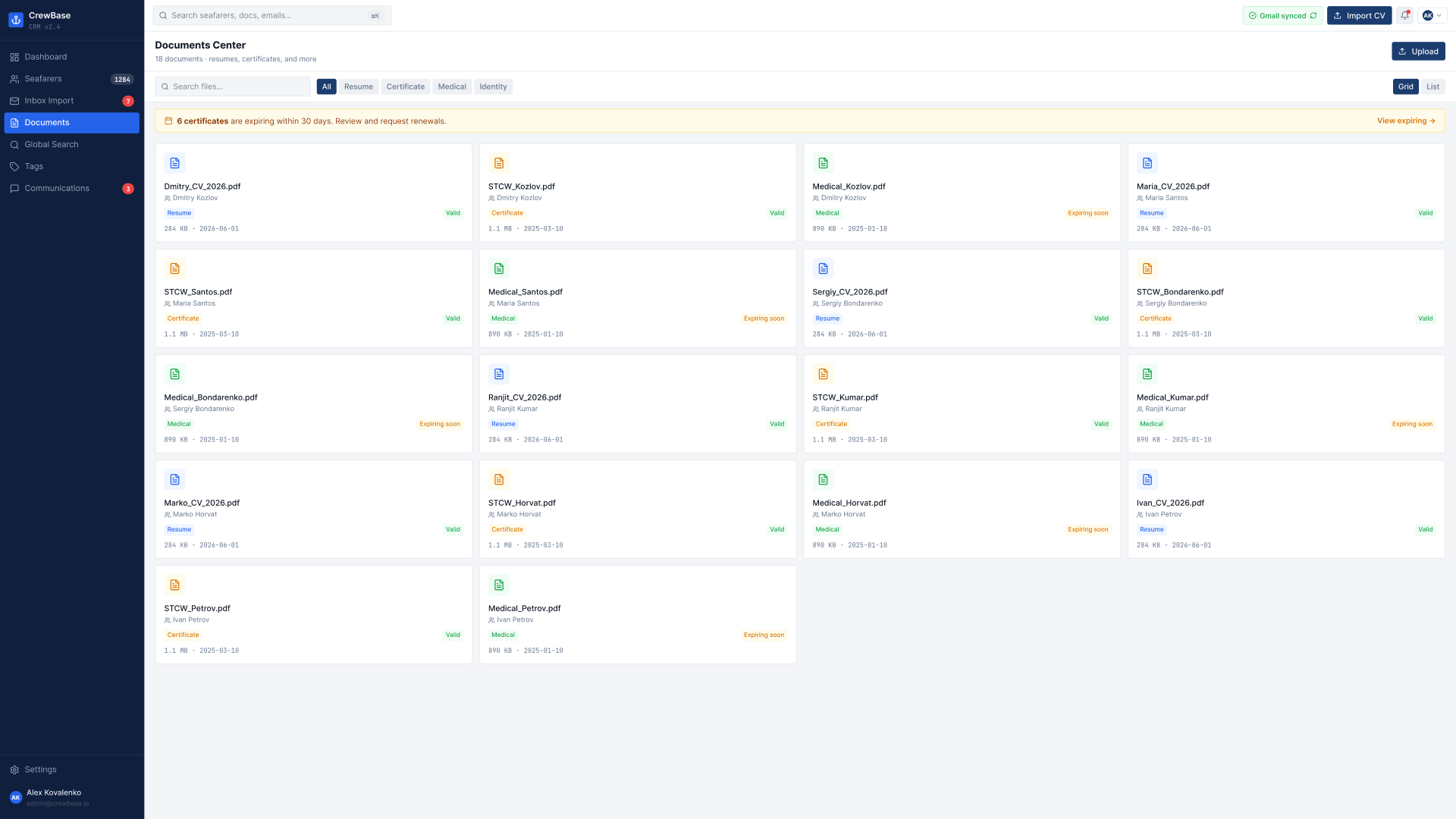 Управление документами и сертификатами CrewBase CRM