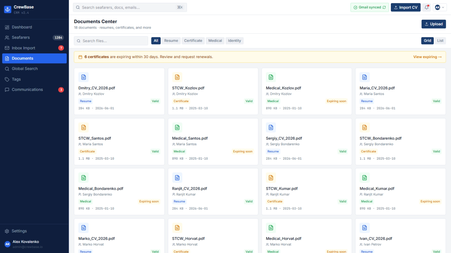 Document and Certificate Management CrewBase CRM