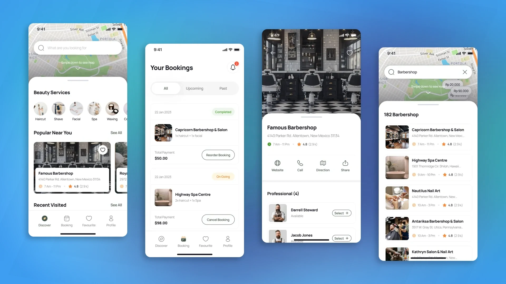 Barbershop Mobile CRM screens