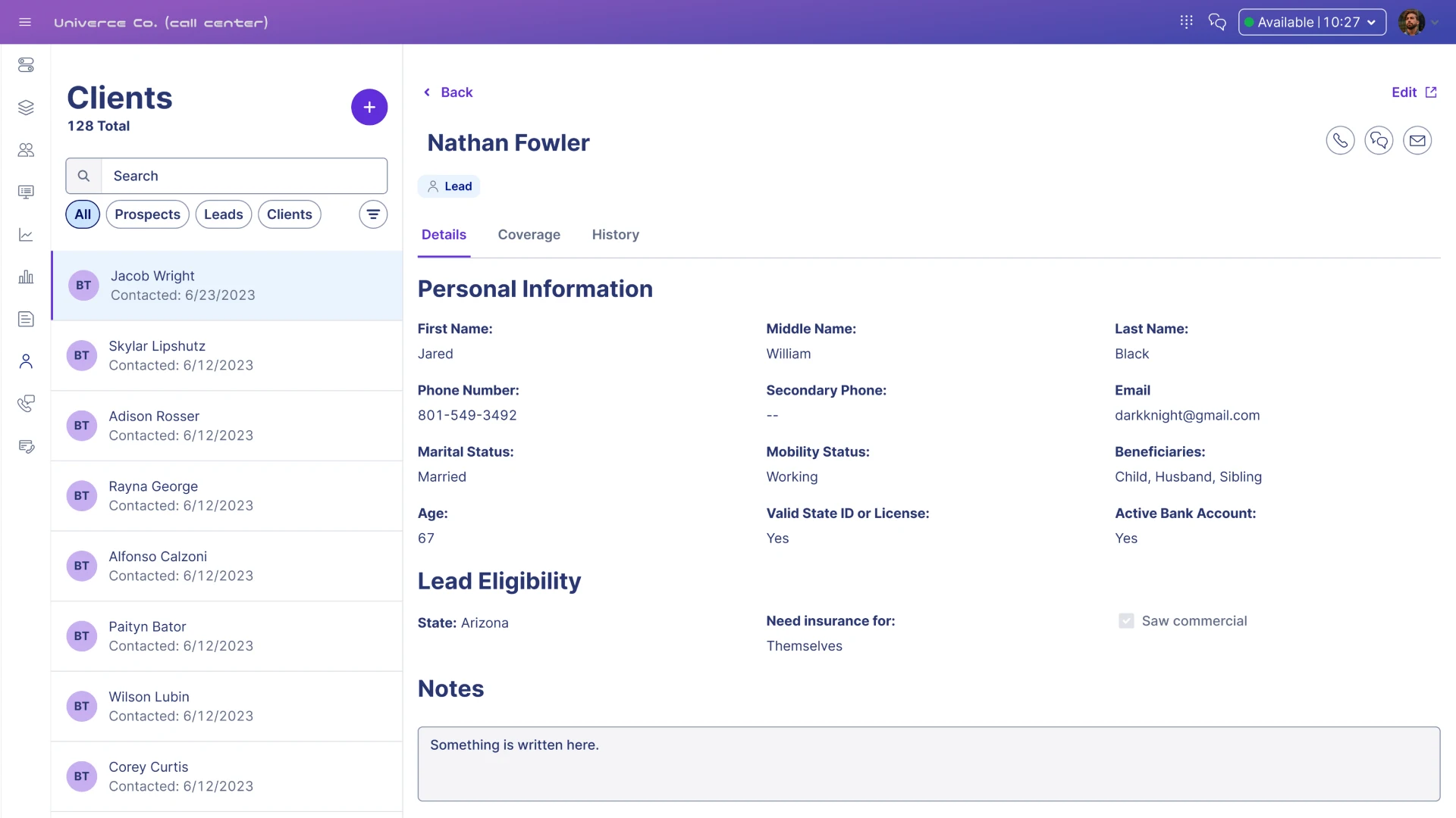 Сторінка Клієнти CRM для кол-центру