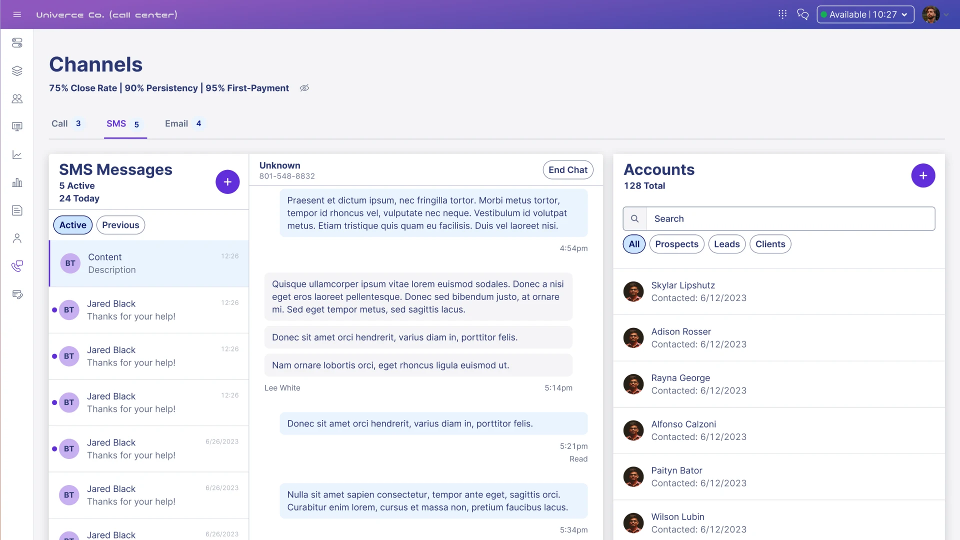 Сторінка SMS-повідомлення CRM для кол-центру