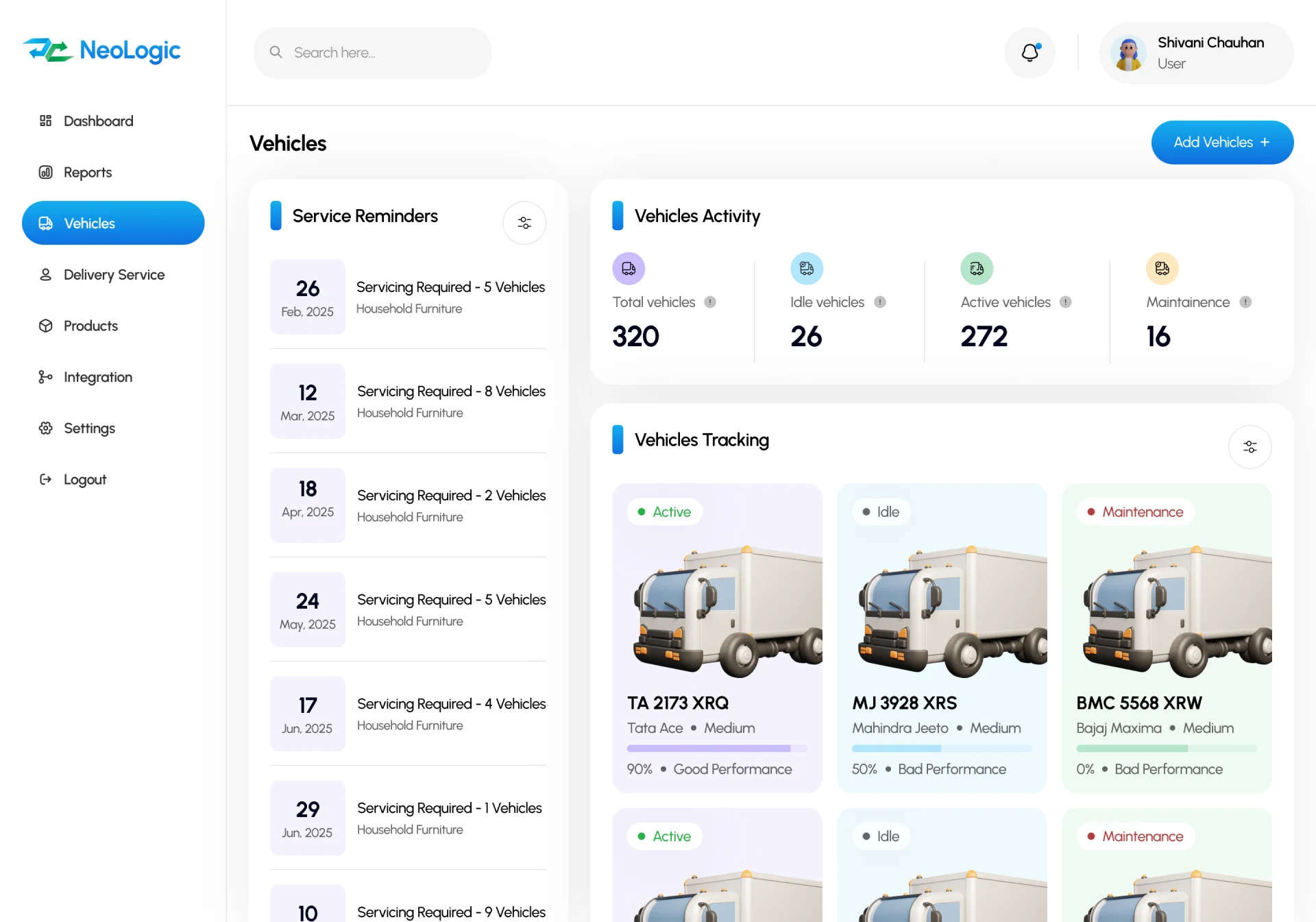 Vehicles Page CRM for cargo transportation