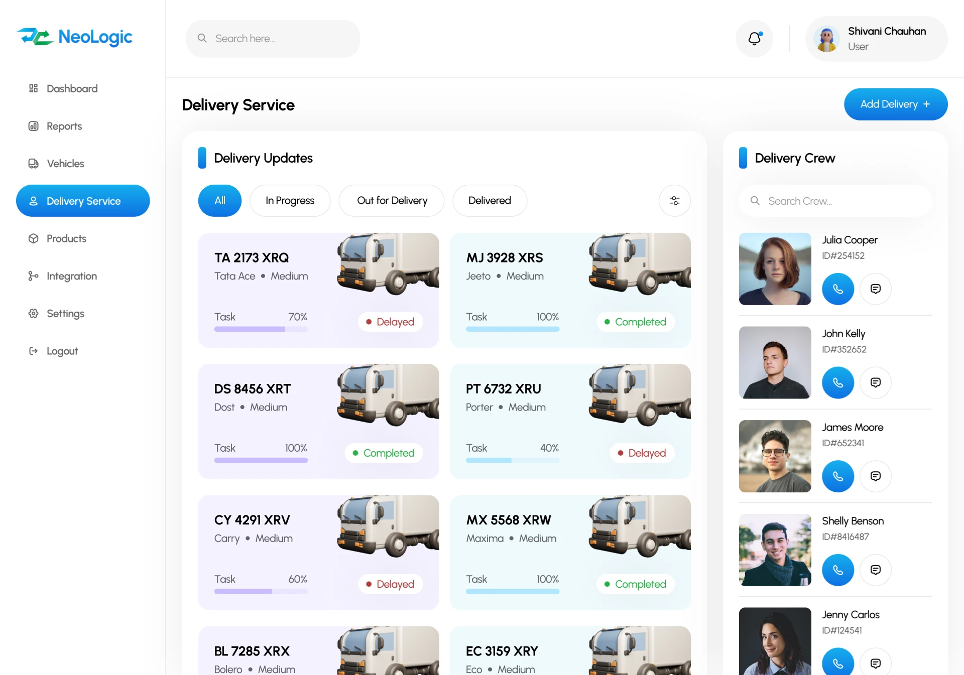 Delivery Service Page CRM for cargo transportation