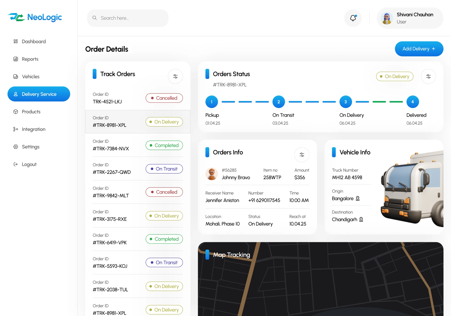 Order Details Page CRM for cargo transportation