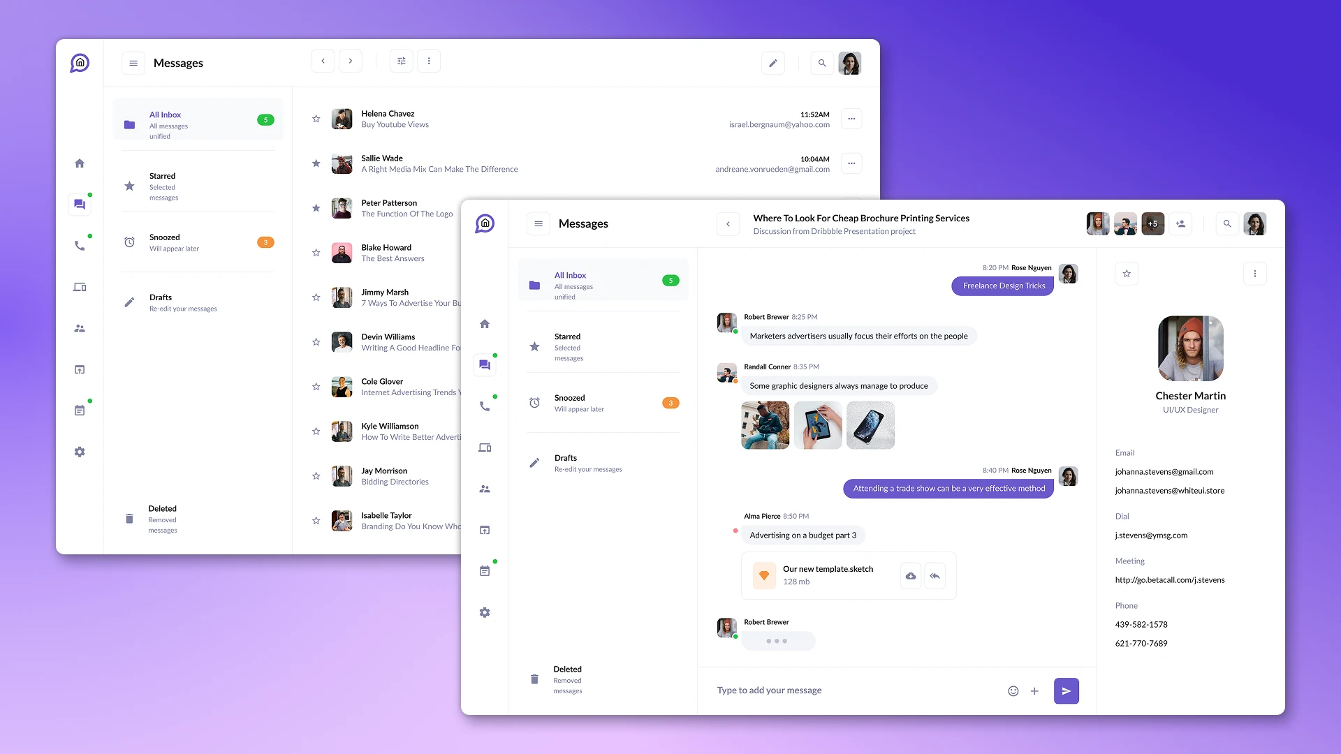 Messages pages of chat-oriented CRM for call-center