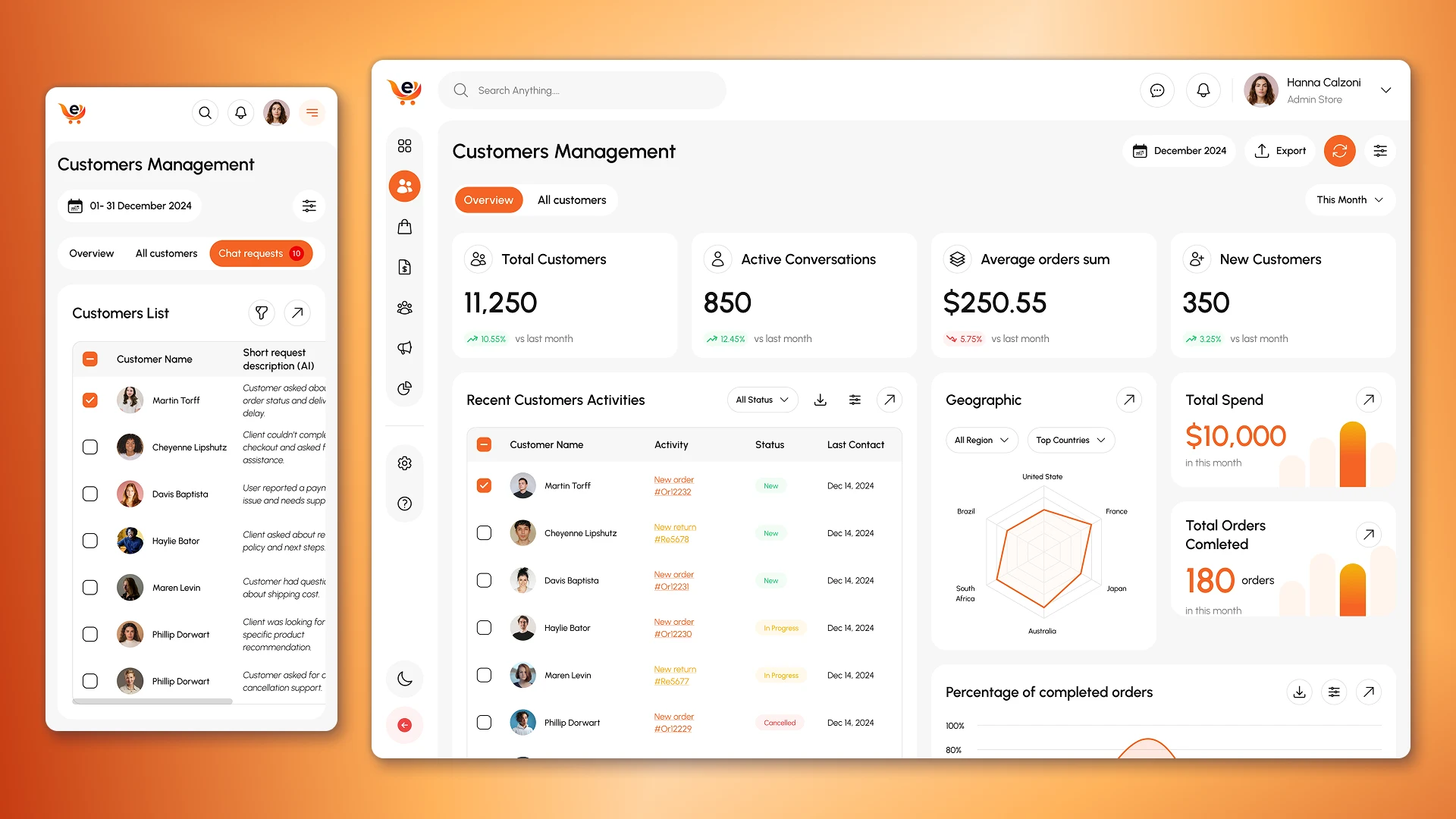 Customer management module in CRM with AI analytics and segmentation