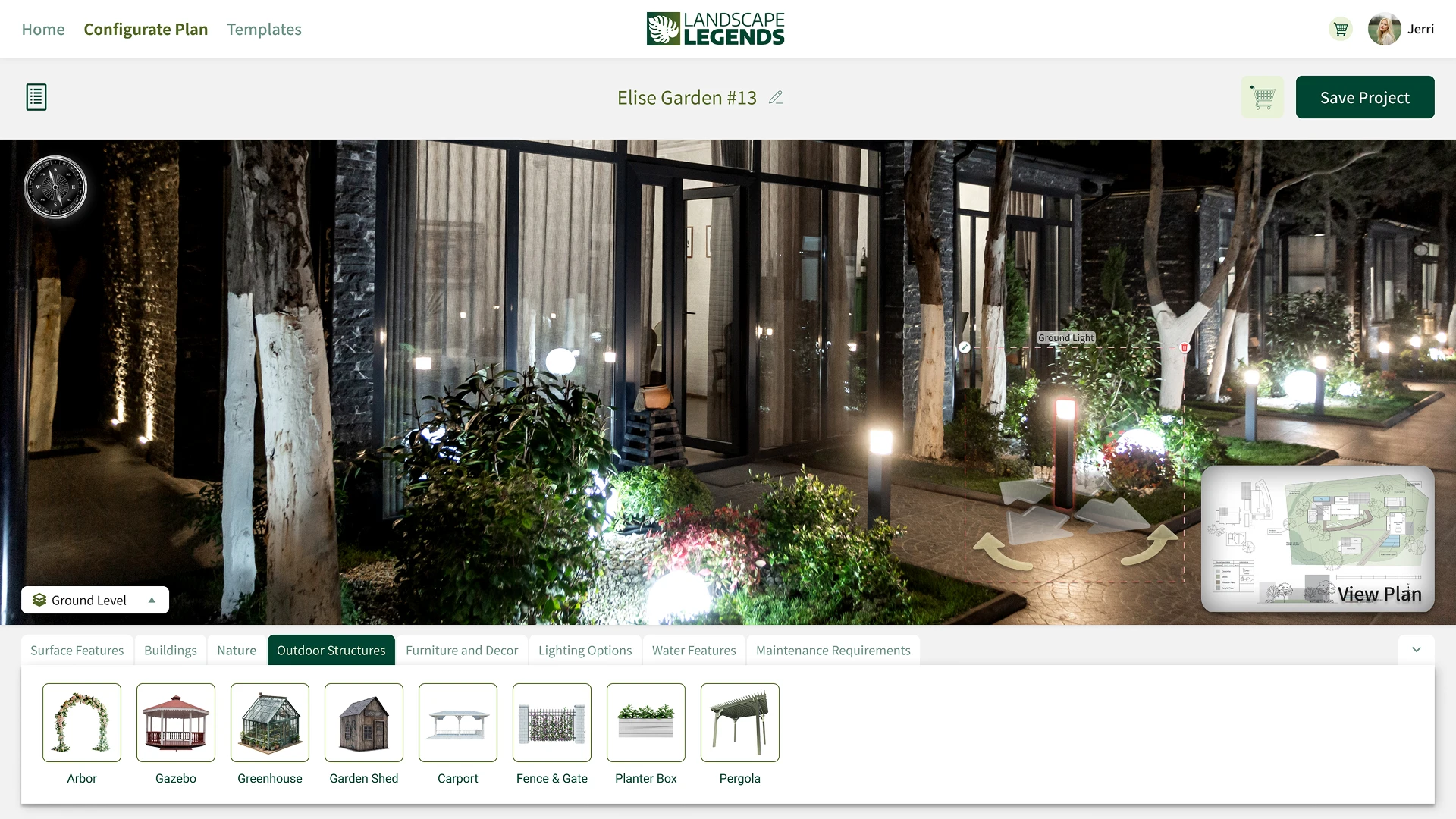 Decorative light placing CRM with configurator module for landscape