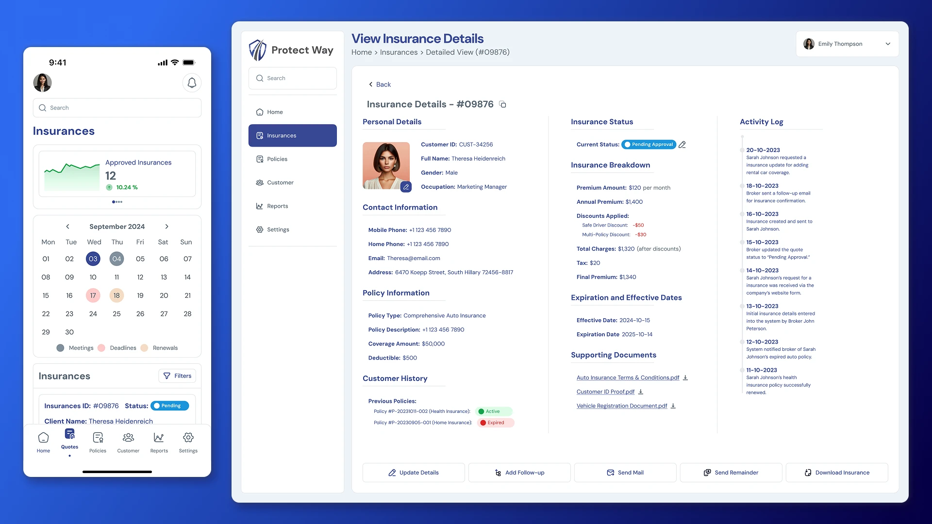 Adaptive CRM version for an insurance company