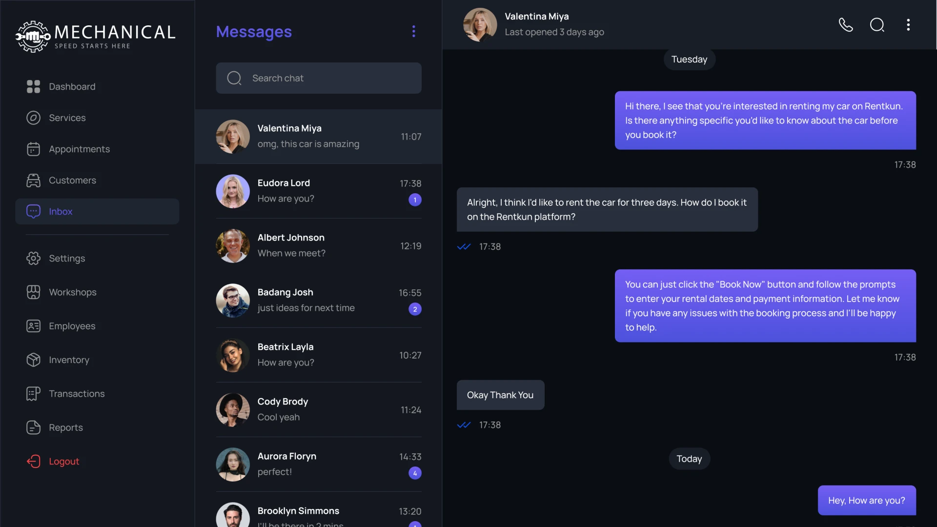 Page Chat CRM for auto repair shops