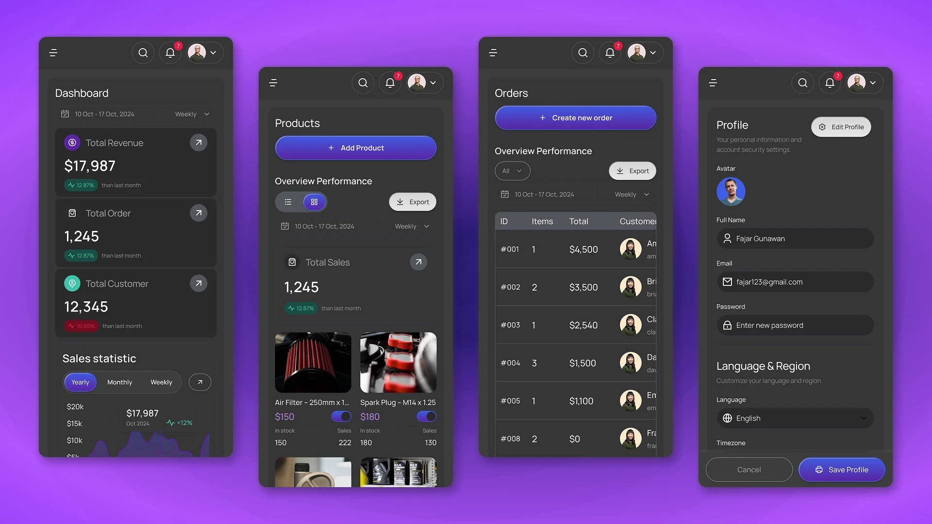 Mobile Screens for Car Shop CRM