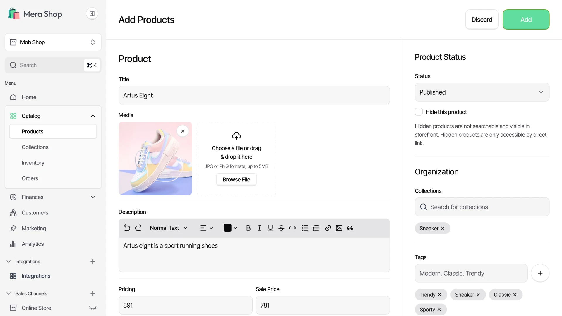 Add Product Page Highload CRM for e-commerce