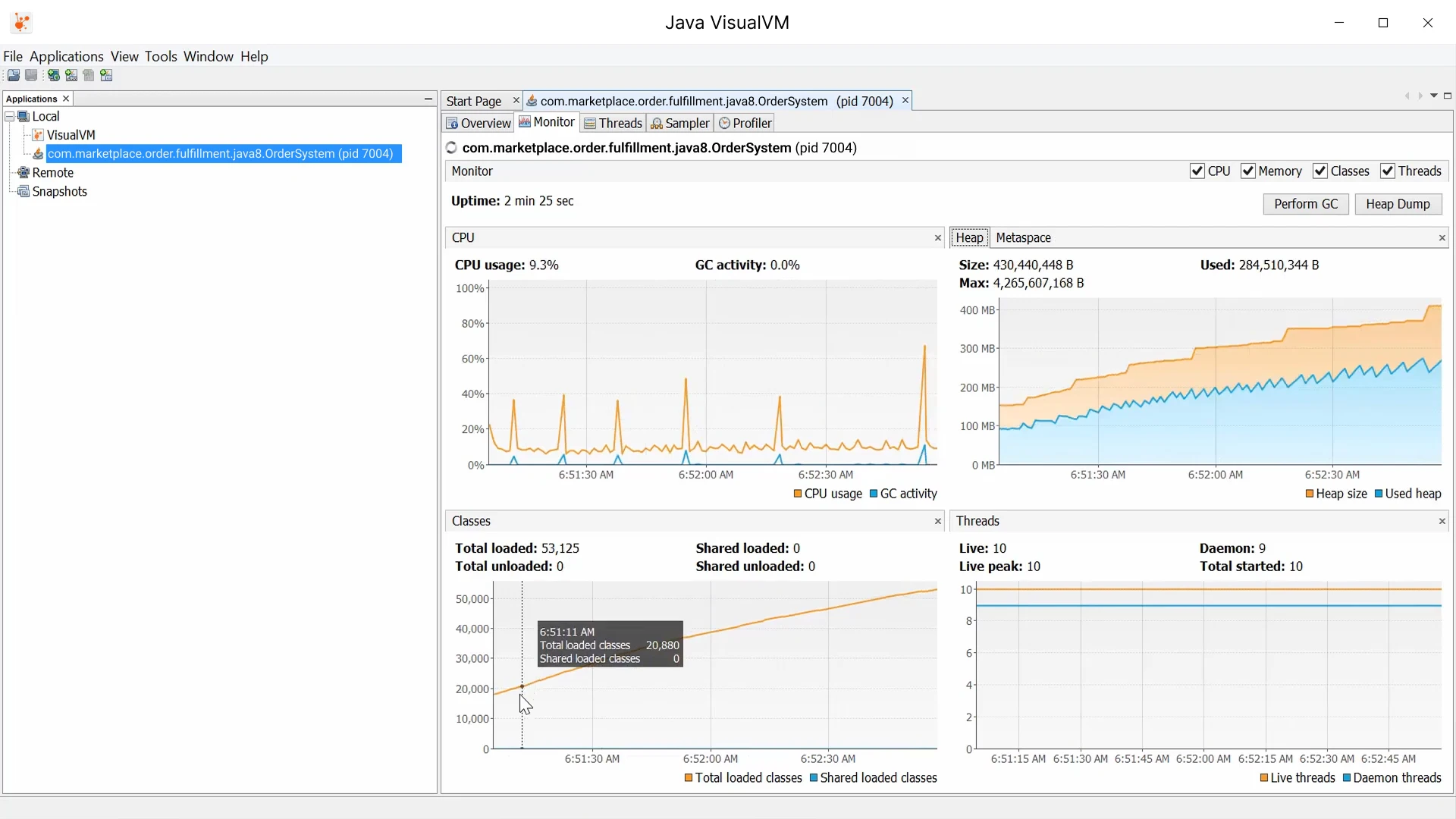 Example of  testing HighLoad project in VisualVM