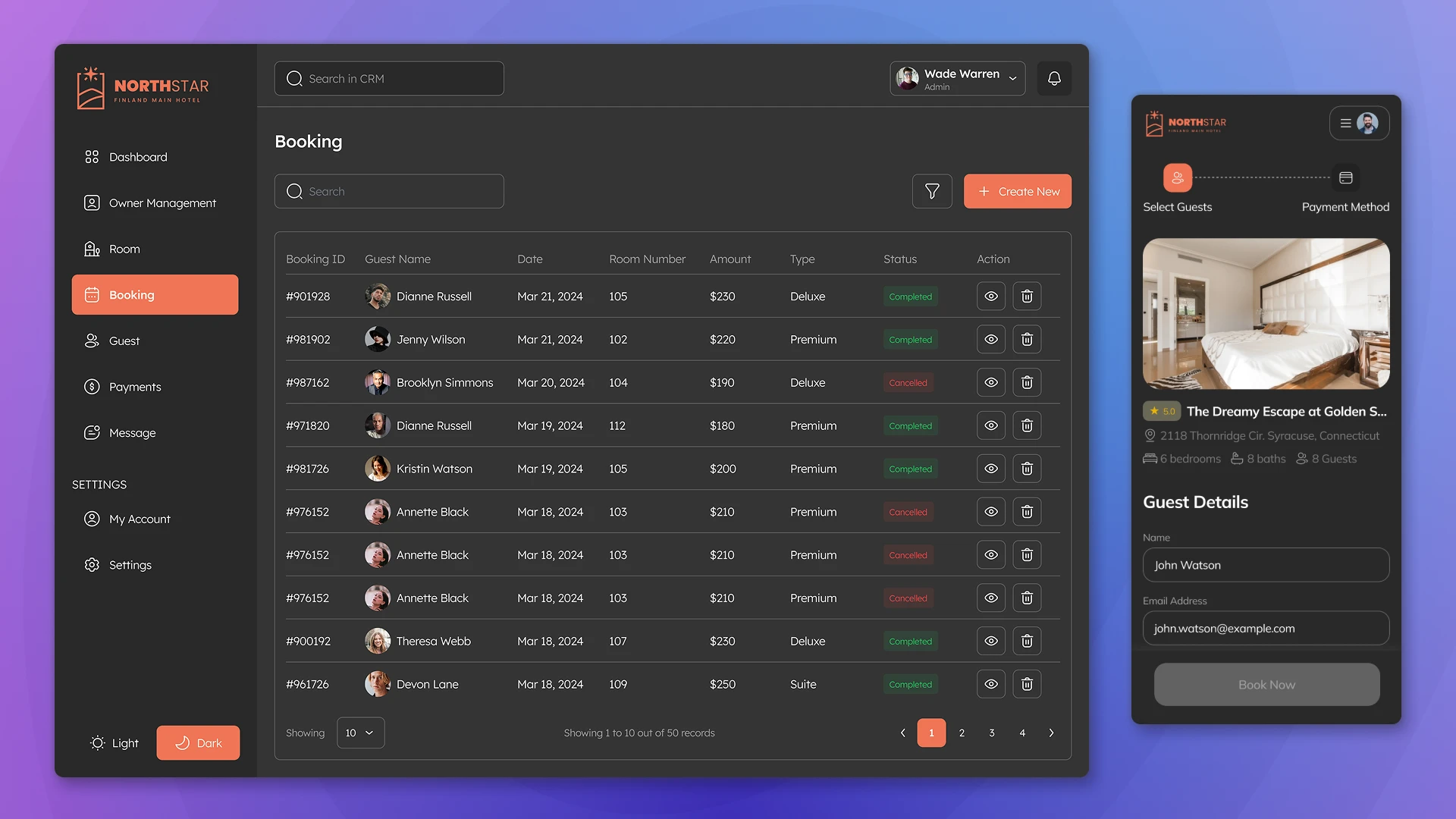 Hotel CRM Booking and Guest Check-In Pages