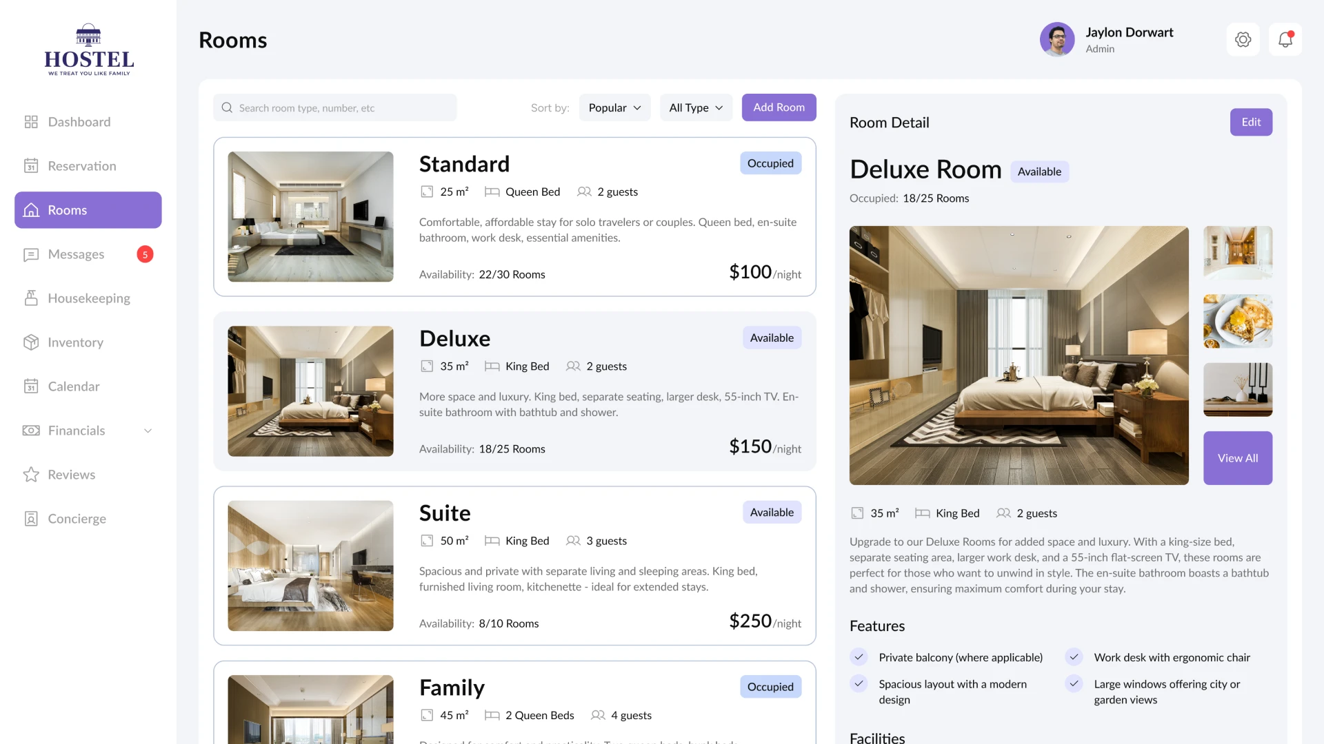 Hotel CRM Rooms Page