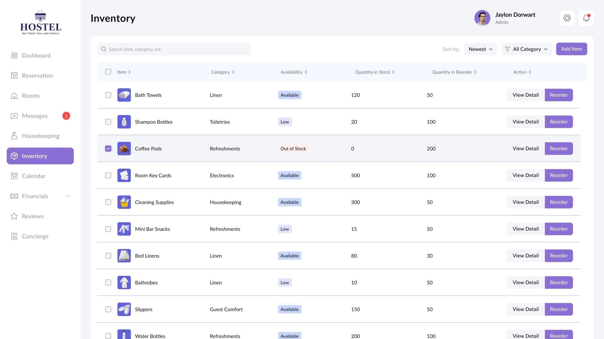 Hotel CRM Inventory Page