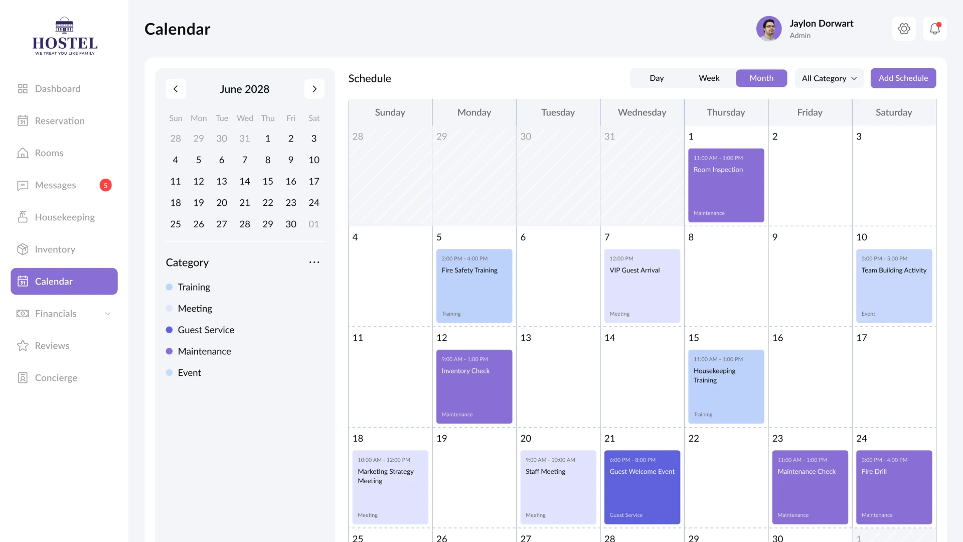 Hotel CRM Calendar Page
