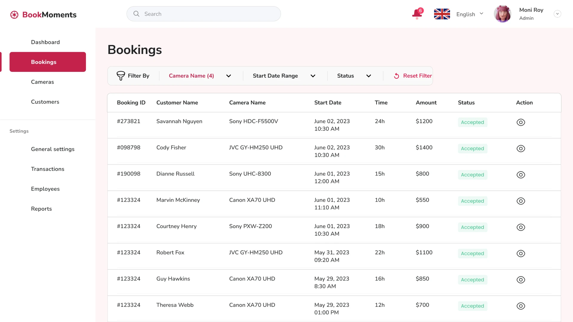 Camera Rental CRM Booking Page