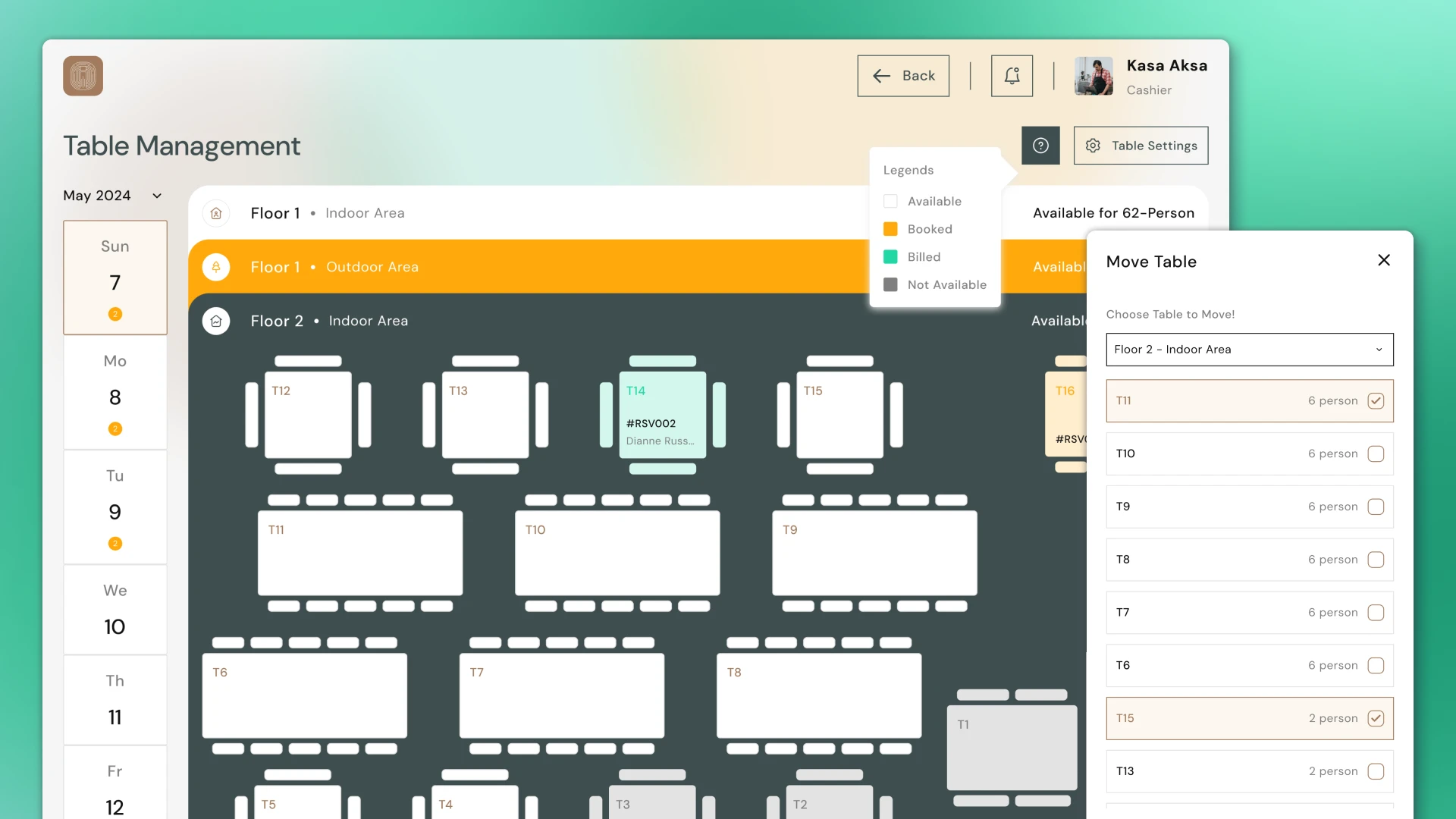 Restaurant CRM Table Management Page