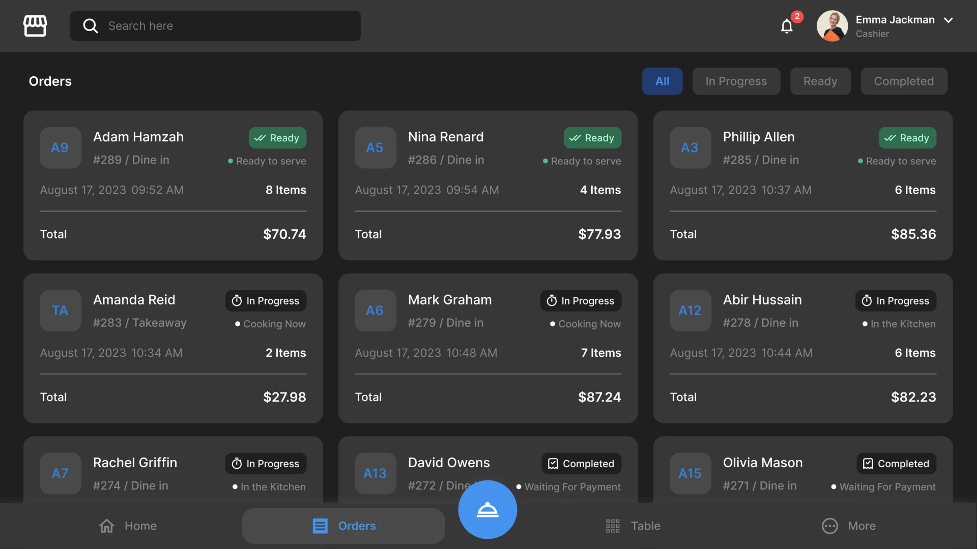 Restaurant CRM Orders Page