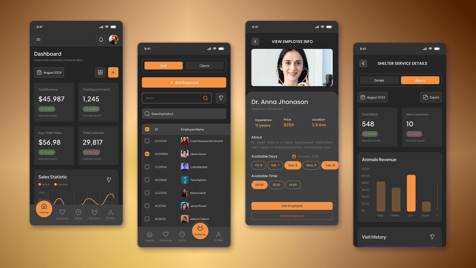 Mobile version of CRM for pet boarding service